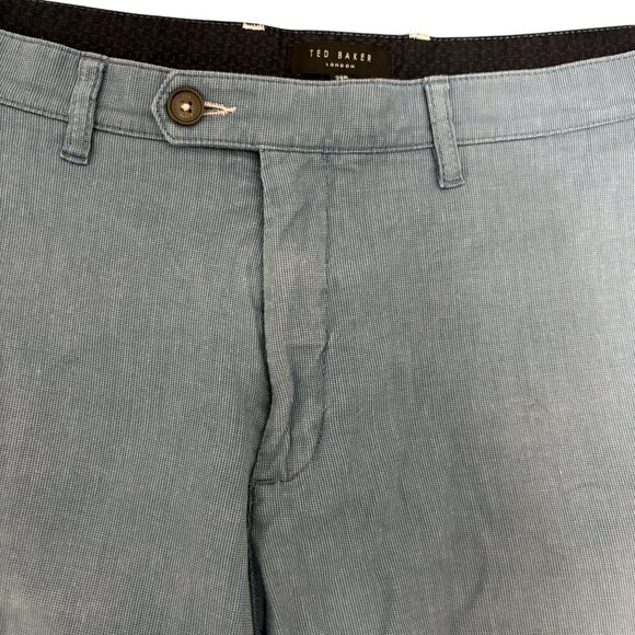 TED BAKER Mens Chino Shorts W38 Flat Front Blue Linen AY15 - Picture 4 of 6